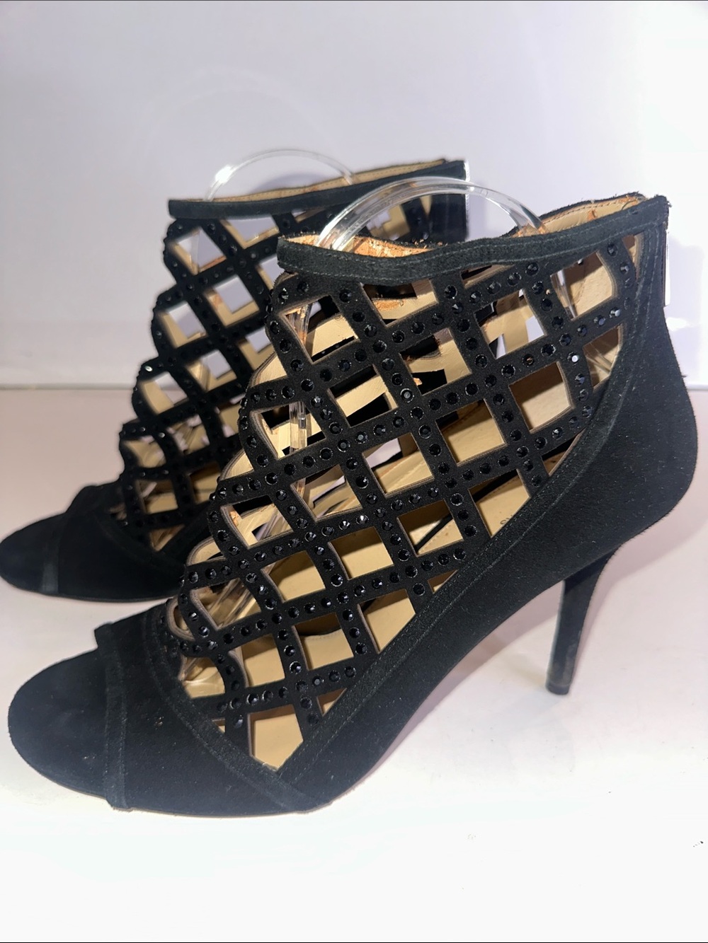 MICHAEL Michael Kors Yvonne Black Studded Lattice Open-Toe Booties